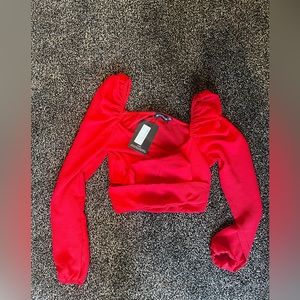 Long sleeve tie crop top with puff sleeves